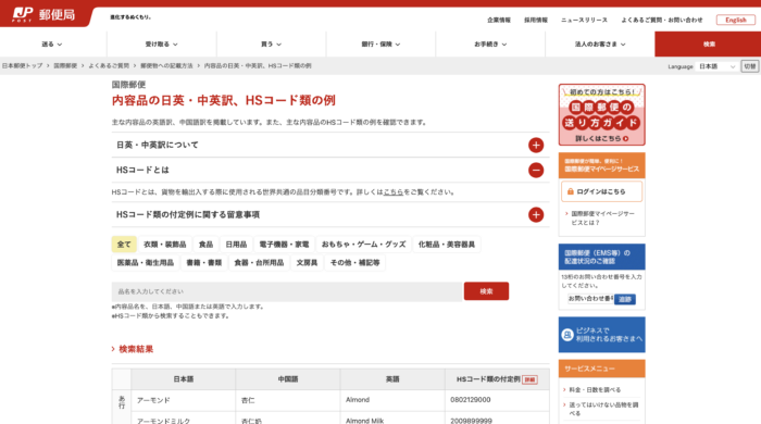 海外に荷物を送るEUポーランドHSコード一覧郵便局